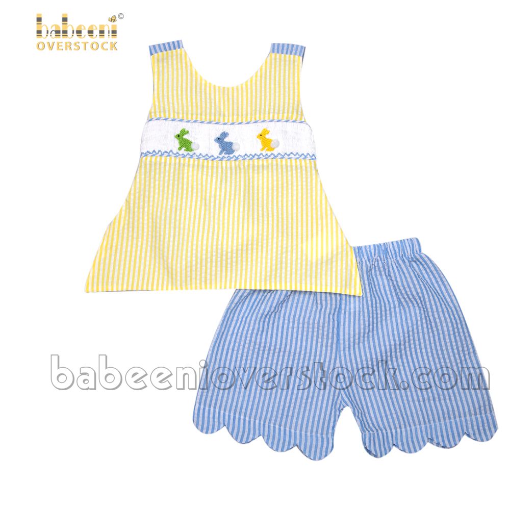 Baby girl set embroidered rabbits back bow - BB2080